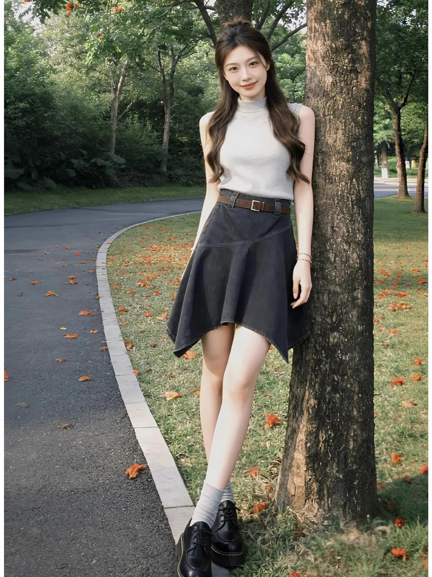 Gray Vest Top And Denim Skirt Set Fashionable And Gentle Style Summer Outfit High Collar Long Sleeve Casual Wear for Teens
Gray Vest Top And Denim Skirt Set Fashionable And Gentle Style Summer Outfit High Collar Long Sleeve Casual Wear for Teens