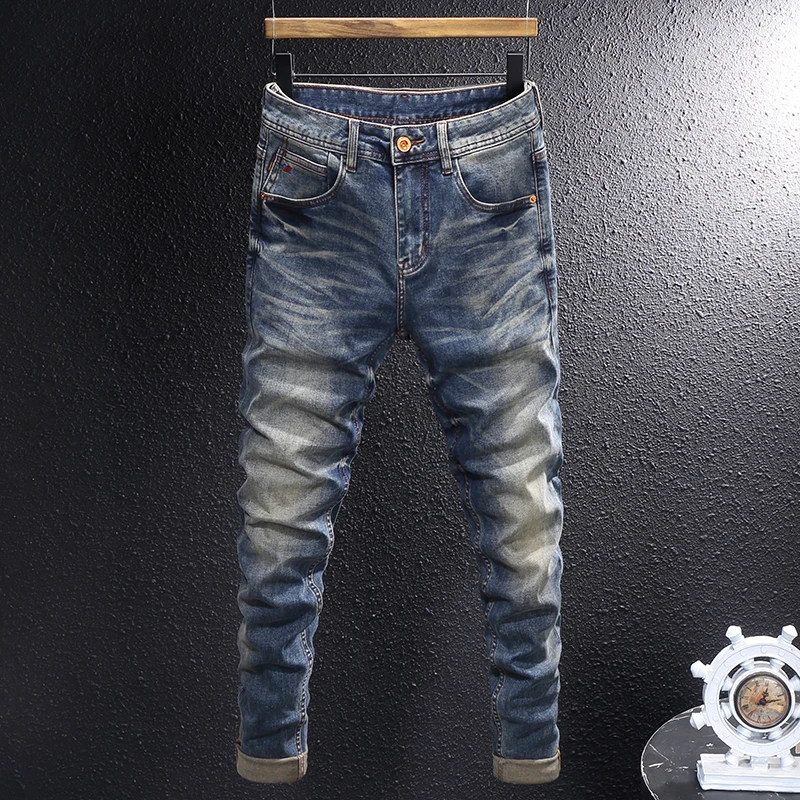 Fashion Designer Men Jeans High Quality Retro Washed Blue Stretch Slim Fit Ripped Jeans Men European Vintage Denim Pants Hombre
Fashion Designer Men Jeans High Quality Retro Washed Blue Stretch Slim Fit Ripped Jeans Men European Vintage Denim Pants Hombre