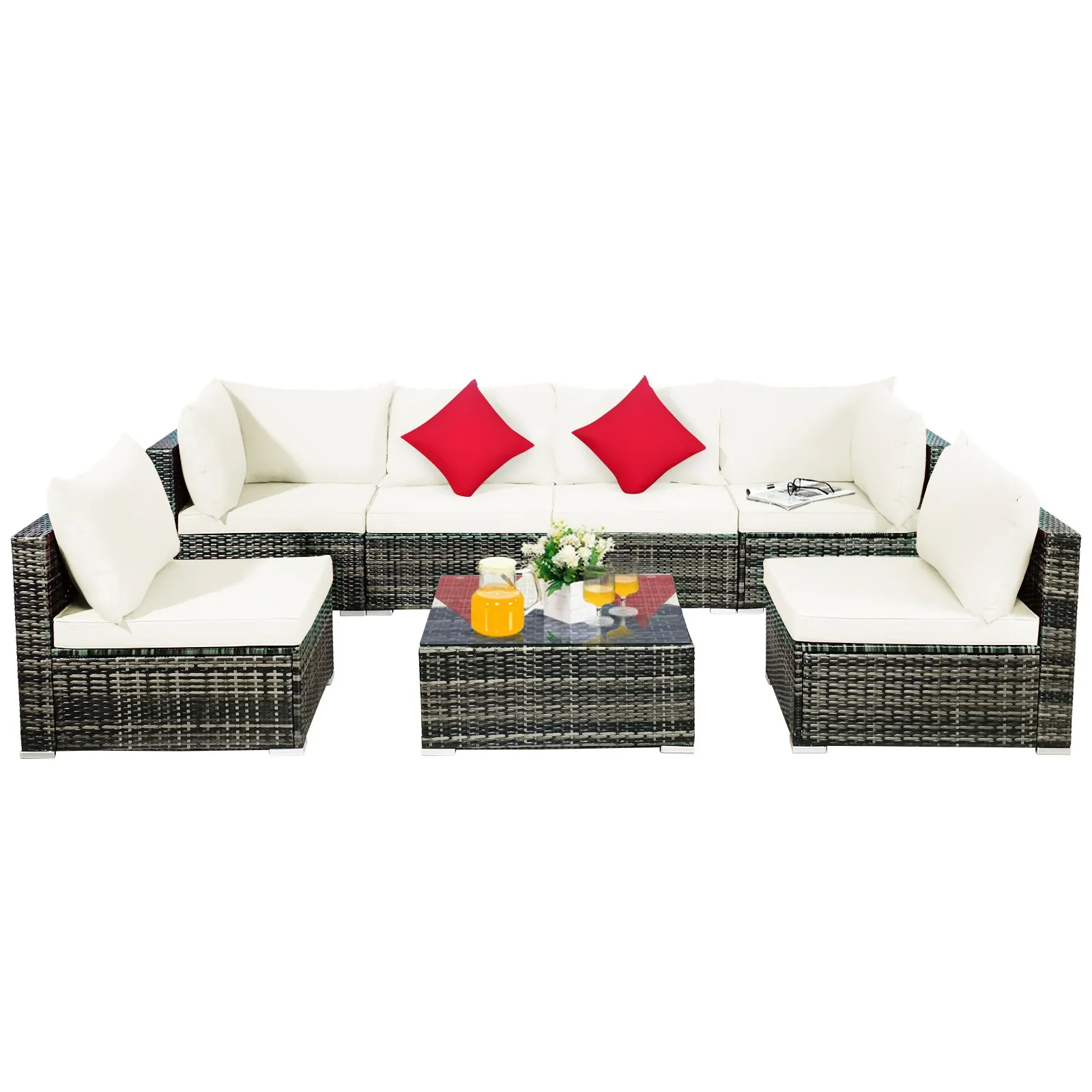 7PCS Patio Rattan Furniture Set Sectional Sofa Garden White Cushion
7PCS Patio Rattan Furniture Set Sectional Sofa Garden White Cushion