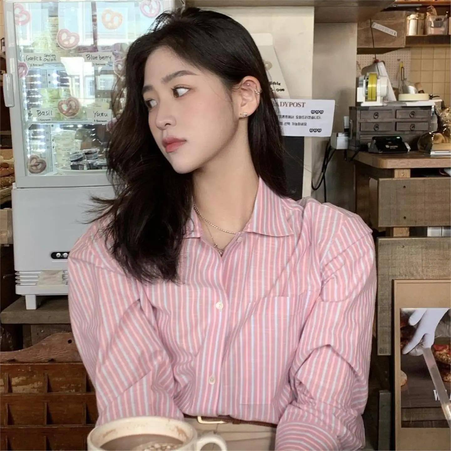 Ele Pink Striped irt Long Sve Button up Design French Sle Женская модная накладка из тонкого материала
Ele Pink Striped irt Long Sve Button up Design French Sle Женская модная накладка из тонкого материала