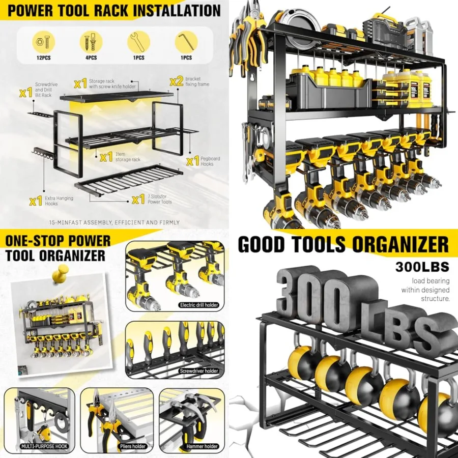 Fathers Day Dad Gifts for Men, Power Tool Organizer Wall Mount- 300lb Capacity 3-Tier Storage Rack with 7 Drill Holders for Gar
Fathers Day Dad Gifts for Men, Power Tool Organizer Wall Mount- 300lb Capacity 3-Tier Storage Rack with 7 Drill Holders for Gar