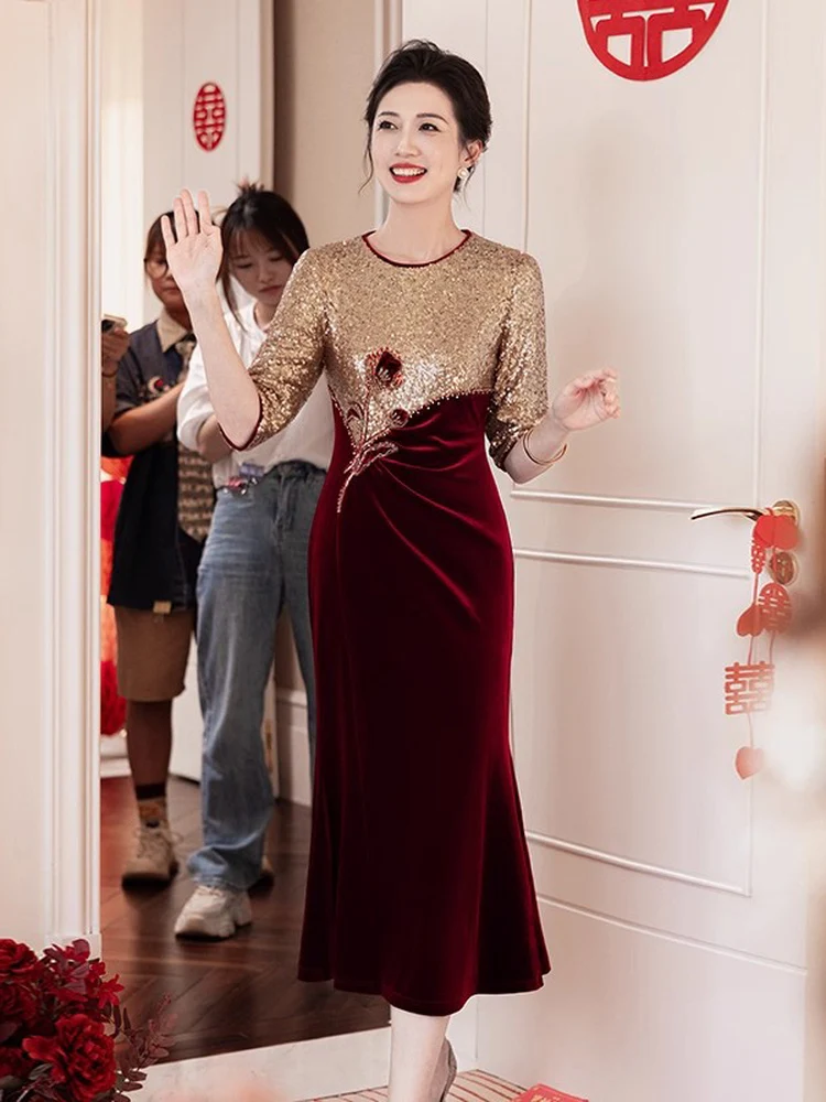 Вечернее платье Ele Velvet Dr для молодых мам, цвета красного вина, с высоким воротником, на молнии, с завышенной талией, для свадебных торжеств
Вечернее платье Ele Velvet Dr для молодых мам, цвета красного вина, с высоким воротником, на молнии, с завышенной талией, для свадебных торжеств