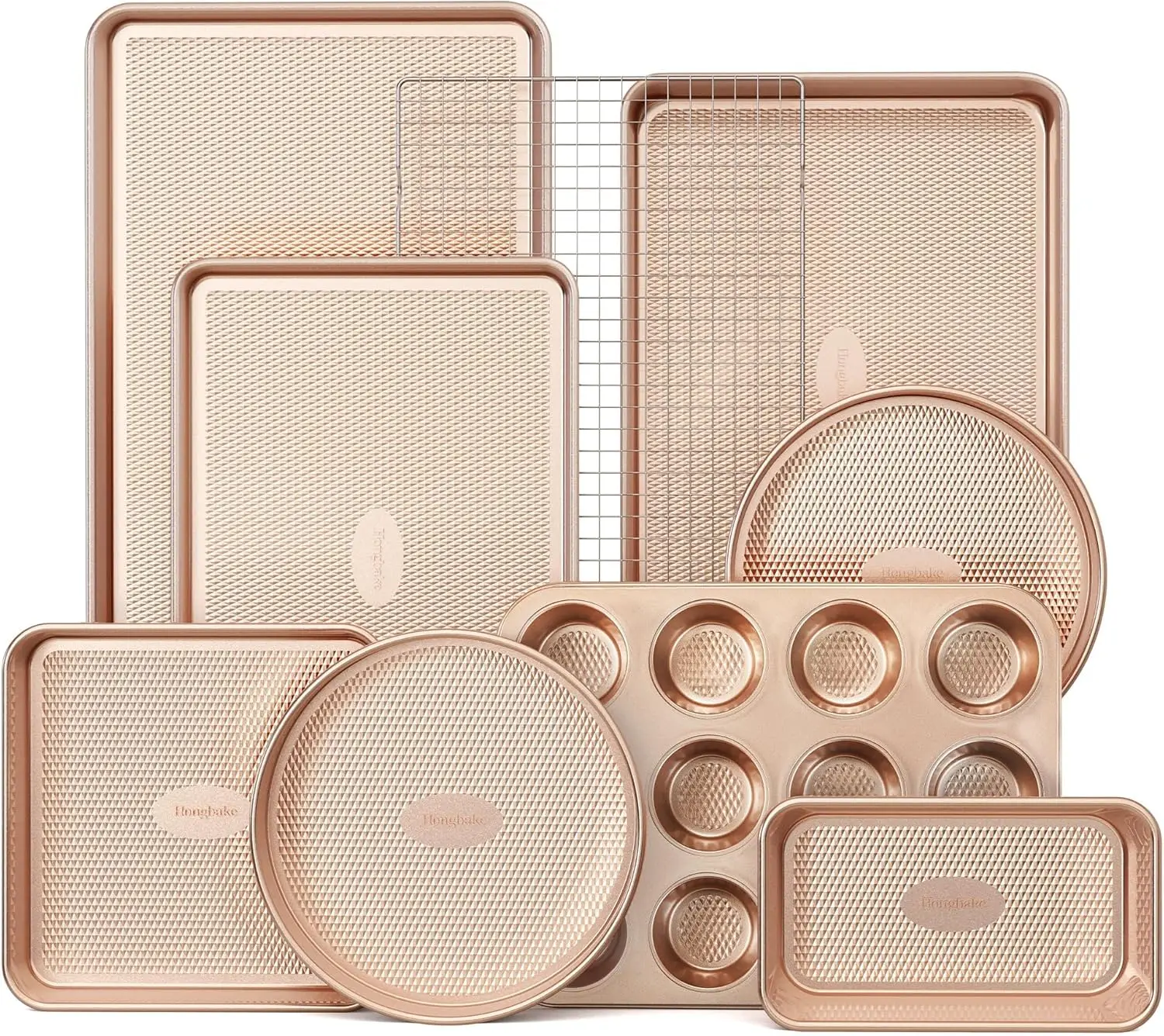 9-Piece Nonstick Baking Pans Set, Stackable Bakeware with Diamond Texture, Oven Pan Set with Cookie Sheet, Cake Pan, Muffin Tin
9-Piece Nonstick Baking Pans Set, Stackable Bakeware with Diamond Texture, Oven Pan Set with Cookie Sheet, Cake Pan, Muffin Tin