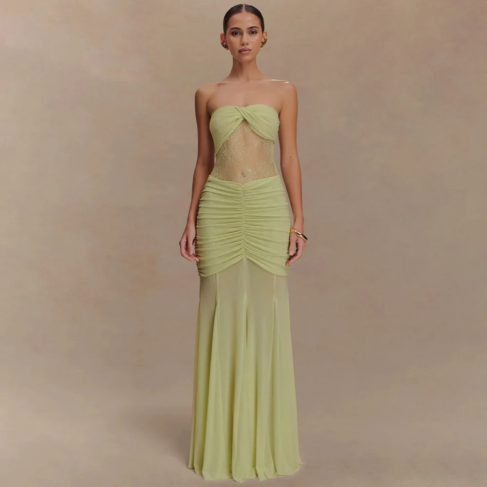 Women's Strapless Maxi Dress 2026 New Lace Sheer Mesh Ruched Evening Dresses Elegant Green Formal Evening Party Gowns
Women's Strapless Maxi Dress 2026 New Lace Sheer Mesh Ruched Evening Dresses Elegant Green Formal Evening Party Gowns