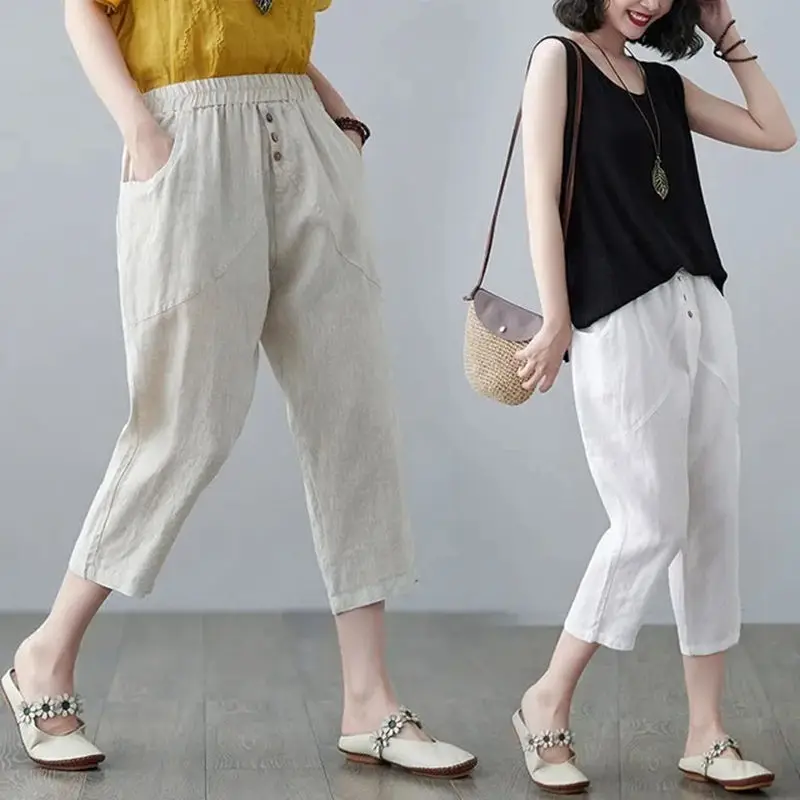 Cotton Linen Seven-Foot Pants Women's Artistic Retro Summer Elastic Waist Slimming Casual Loose Thin Harlan Pants
Cotton Linen Seven-Foot Pants Women's Artistic Retro Summer Elastic Waist Slimming Casual Loose Thin Harlan Pants