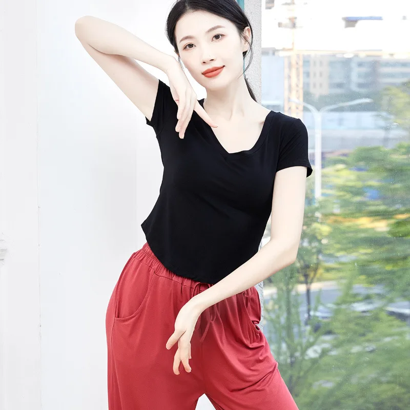 V-Neck Short Sleeve Top Female Classical Jazz Fitness Sports Yoga Short Slim T-Shirt Modern Dance Practice Clothing 
V-Neck Short Sleeve Top Female Classical Jazz Fitness Sports Yoga Short Slim T-Shirt Modern Dance Practice Clothing