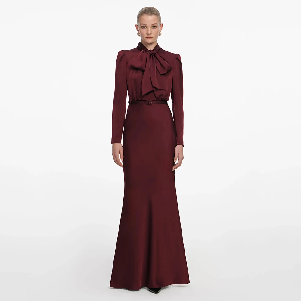 Customized Modern Party Dress Long Sleeves Bow High Collar Mermaid Party Gowns for Women Burgundy Trumpet Wedding Guest Dresses
Customized Modern Party Dress Long Sleeves Bow High Collar Mermaid Party Gowns for Women Burgundy Trumpet Wedding Guest Dresses
