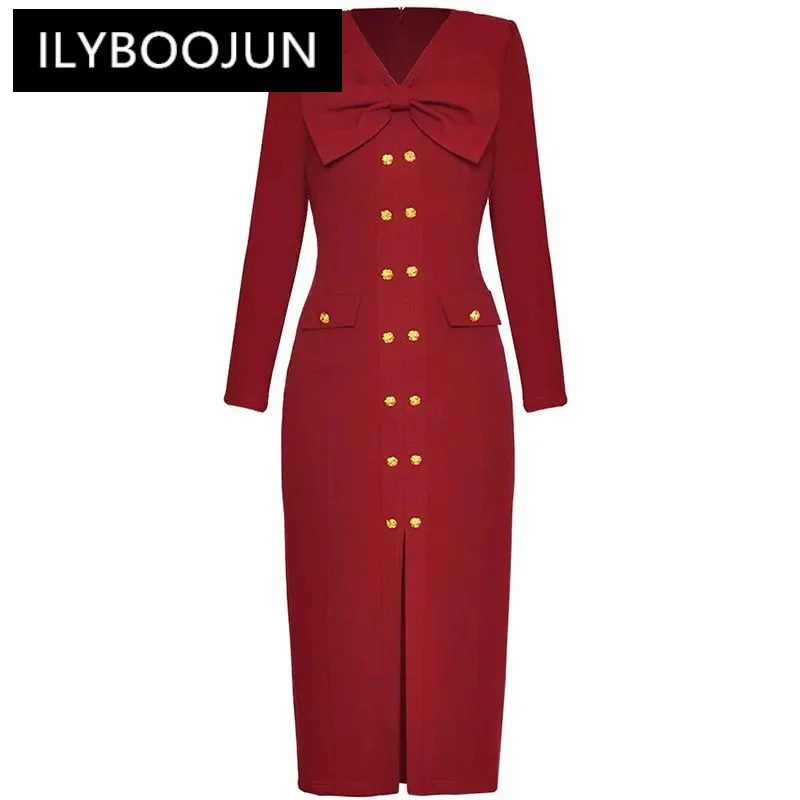 ILYBOOJUN Fashion Autumn Winter Women's dress Long sleeved V-neck Bow Button Package hip Slim Elegant Dresses
ILYBOOJUN Fashion Autumn Winter Women's dress Long sleeved V-neck Bow Button Package hip Slim Elegant Dresses
