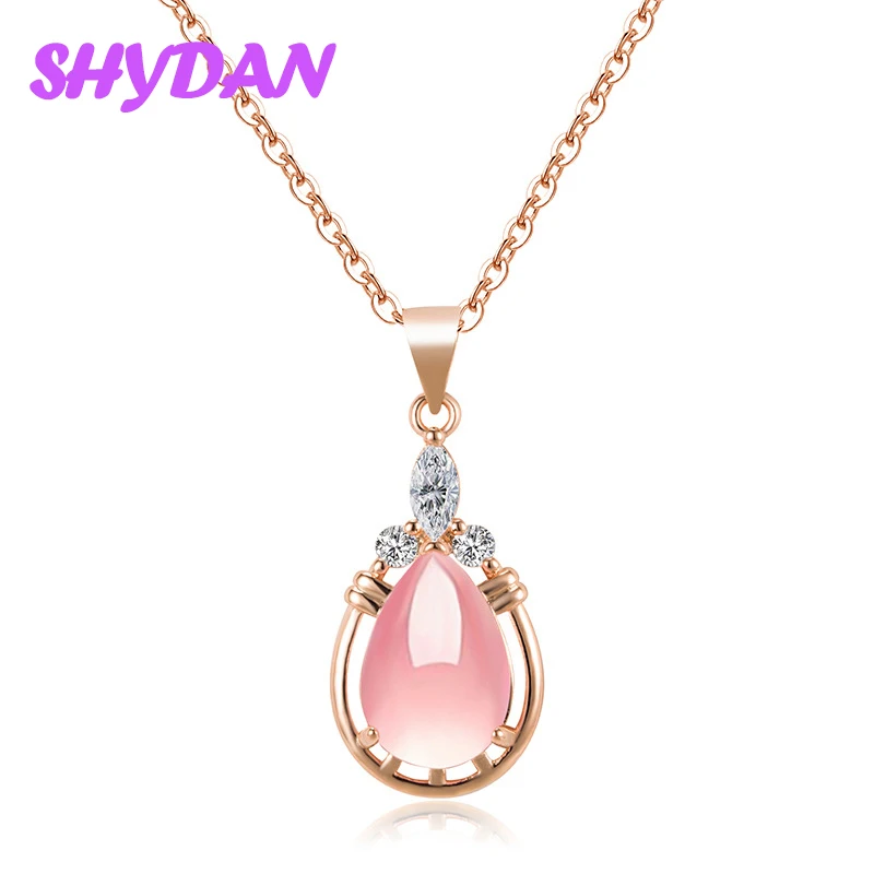 SHYDAN 925 Sterling Silver Rose Gold Water Drop Pink Crystal Pendants Necklace O Chains For Women Wedding Jewelry
SHYDAN 925 Sterling Silver Rose Gold Water Drop Pink Crystal Pendants Necklace O Chains For Women Wedding Jewelry