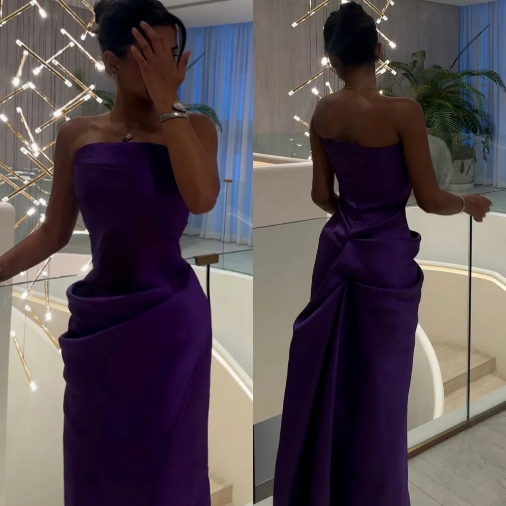 Customized High Quality Dark Purple Satin Evening Dress Temperament Strapless Sleeveless Zipper Back Special Occasion Gowns
Customized High Quality Dark Purple Satin Evening Dress Temperament Strapless Sleeveless Zipper Back Special Occasion Gowns