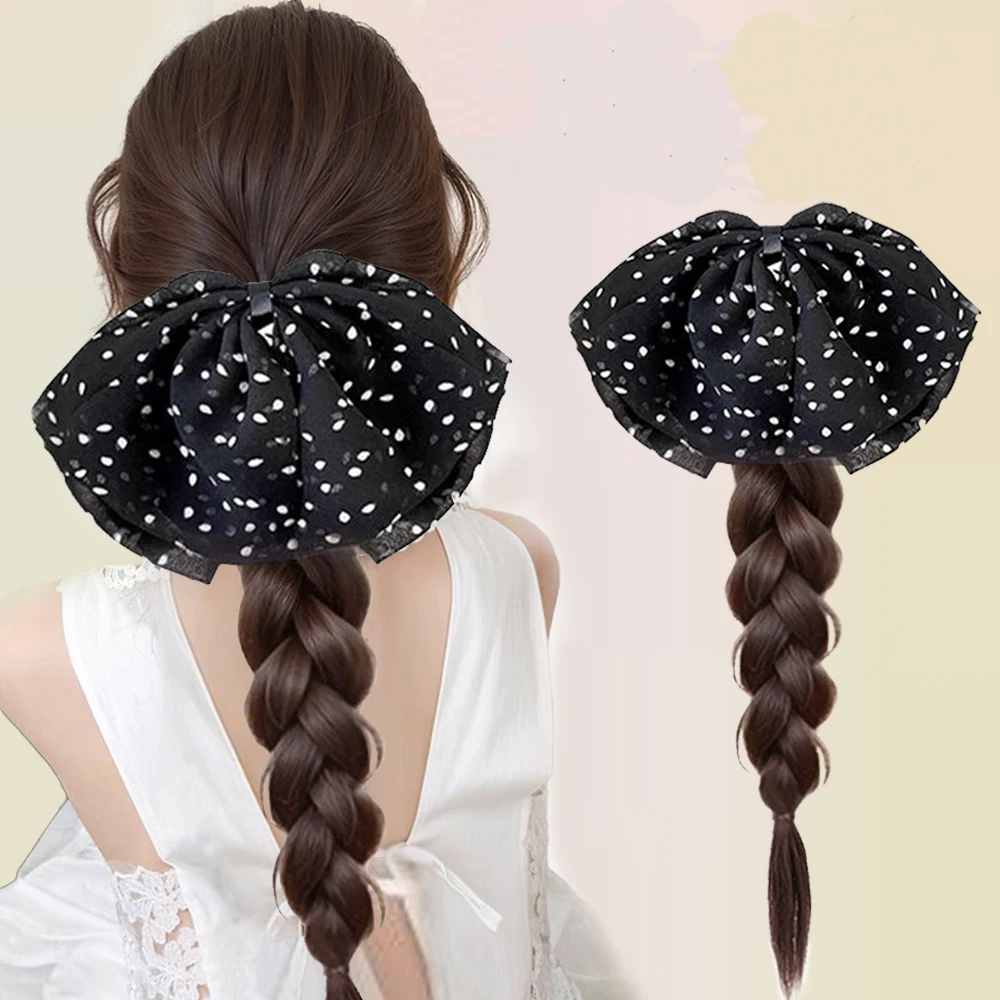 Women's Synthetic Ponytail Clip- Extension with Black & White Polka Dot Bow Design, Perfect for PartiesHair Accessory
Women's Synthetic Ponytail Clip- Extension with Black & White Polka Dot Bow Design, Perfect for PartiesHair Accessory