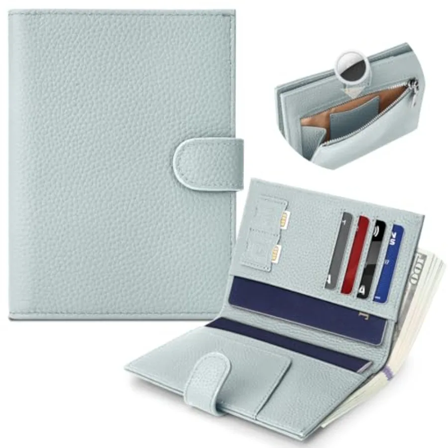 Genuine Leather Passport Holder for Women Men, Hidden Airtag Pocket, RFID Blocking, Zippered Coins Pocket and Cash Compartment
Genuine Leather Passport Holder for Women Men, Hidden Airtag Pocket, RFID Blocking, Zippered Coins Pocket and Cash Compartment