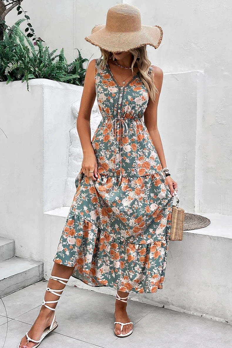2025 Spring Summer New High Waist Lace Up Long Dress For Women Fashion Versatile Flower Printed V-neck Boho Vacation Dress
2025 Spring Summer New High Waist Lace Up Long Dress For Women Fashion Versatile Flower Printed V-neck Boho Vacation Dress