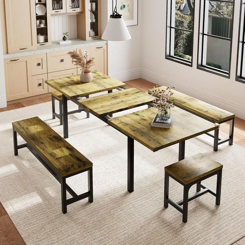 Rustic Brown 63 Extendable Kitchen Table with 2 Benches and 2 Stools for 4-6 People
Rustic Brown 63 Extendable Kitchen Table with 2 Benches and 2 Stools for 4-6 People