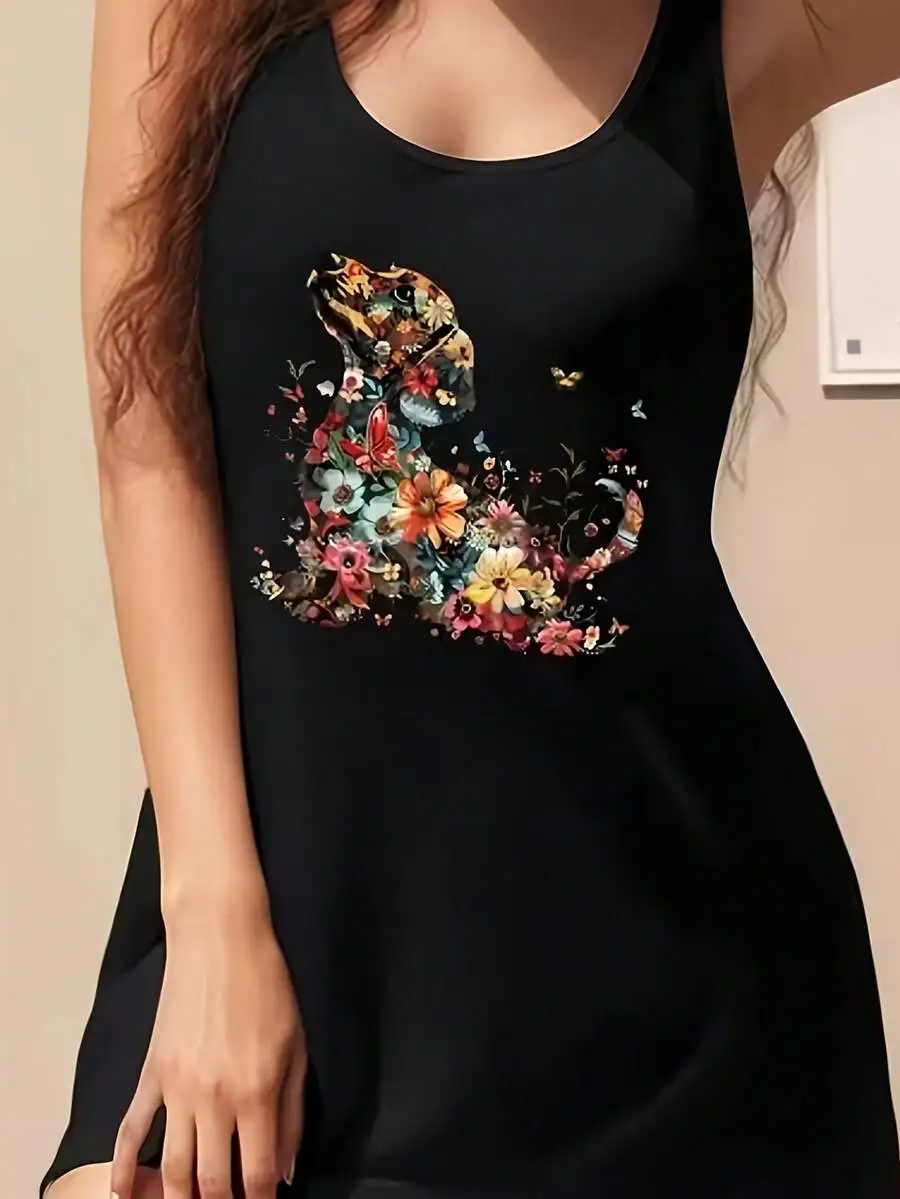 Plus Size Sleeveless Floral Dog Print Dress For Women Casual Loose Mid-Length Summer Dress
Plus Size Sleeveless Floral Dog Print Dress For Women Casual Loose Mid-Length Summer Dress
