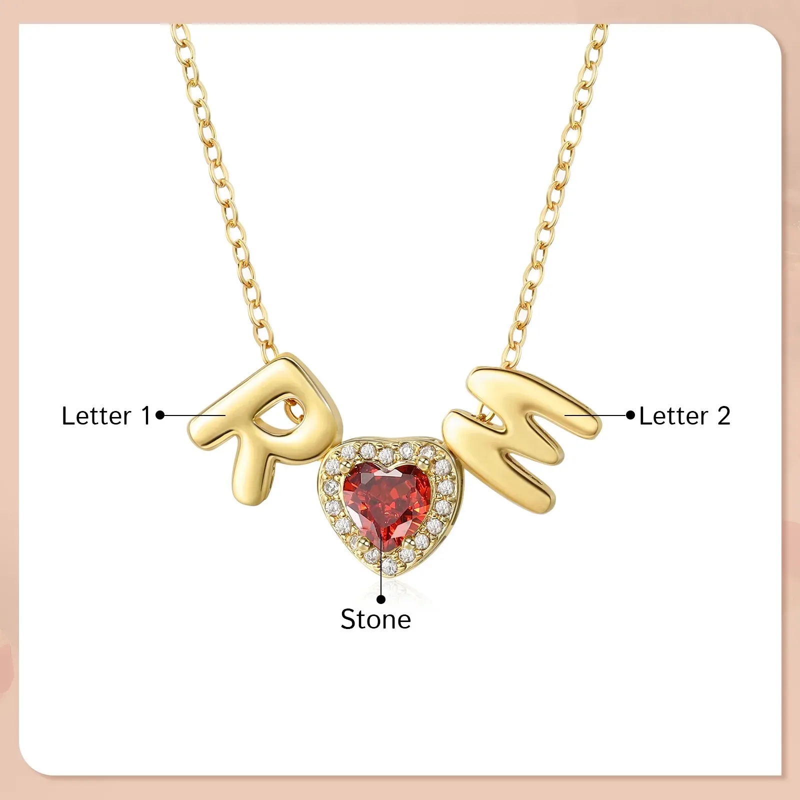 Custom Double Initial Heart Birthstone Necklace Pendant 3D Letter Gold Plated Dainty Chain Romantic Jewelry Gift for Girlfriend
Custom Double Initial Heart Birthstone Necklace Pendant 3D Letter Gold Plated Dainty Chain Romantic Jewelry Gift for Girlfriend