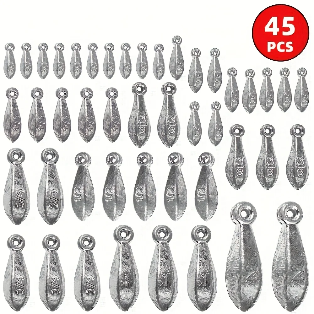 45pcs Various tear-shaped lead weights with rings, ranging from 1/8 ounce to 2 ounces - extremely suitable for sea fishing
45pcs Various tear-shaped lead weights with rings, ranging from 1/8 ounce to 2 ounces - extremely suitable for sea fishing