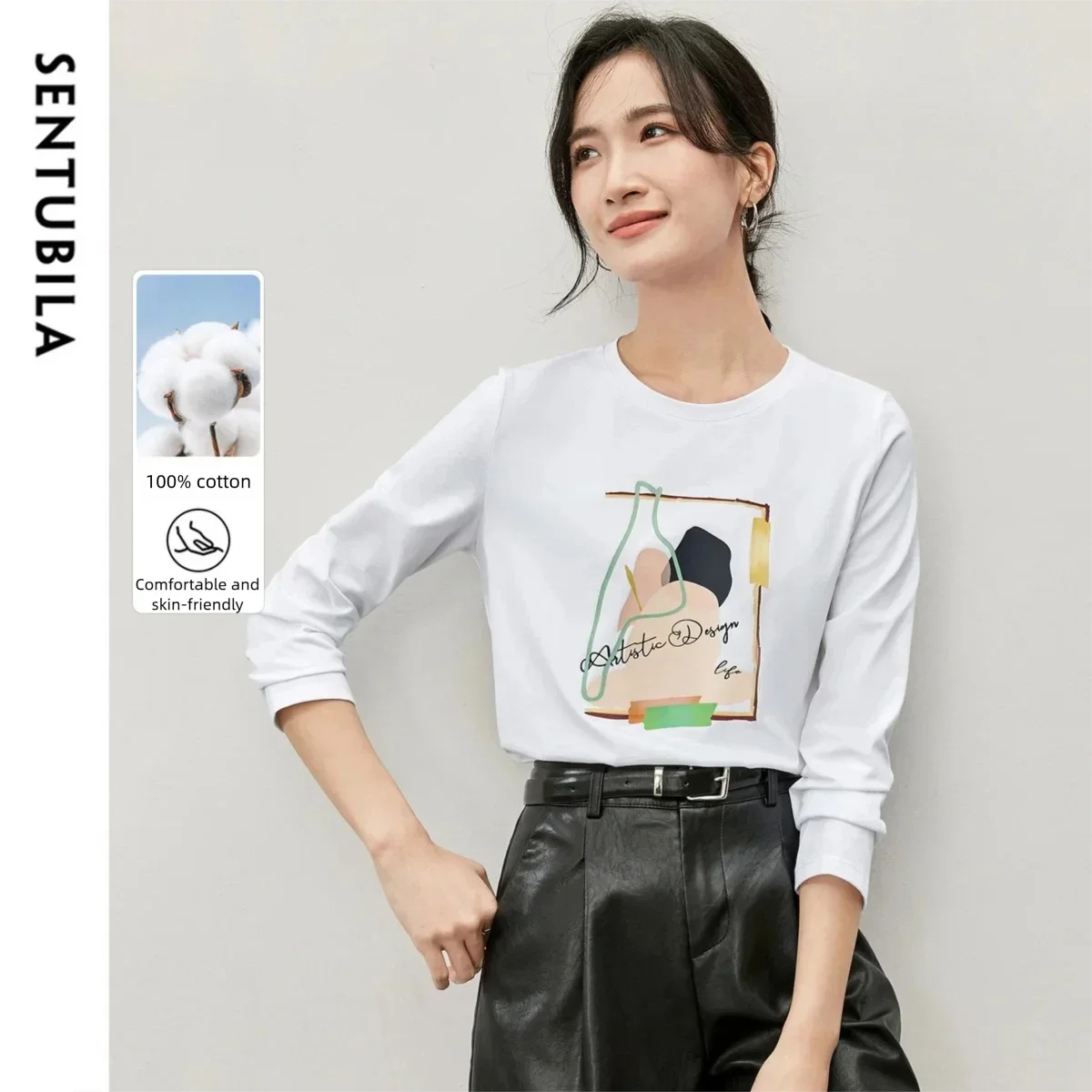 SENTUBILA 100% Cotton Long Sleeve T-Shirts For Women 2025 Spring Autumn Fashion Print Round Neck Tee Shirts Q53TG3915X
SENTUBILA 100% Cotton Long Sleeve T-Shirts For Women 2025 Spring Autumn Fashion Print Round Neck Tee Shirts Q53TG3915X