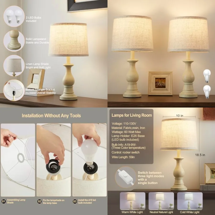 Vintage Table Lamp for Living Room Bedroom, 18.5" Farmhouse Bedside Lamps Nightstand Lamp Set of 2, Table Lamps with Oatmeal Li
Vintage Table Lamp for Living Room Bedroom, 18.5" Farmhouse Bedside Lamps Nightstand Lamp Set of 2, Table Lamps with Oatmeal Li