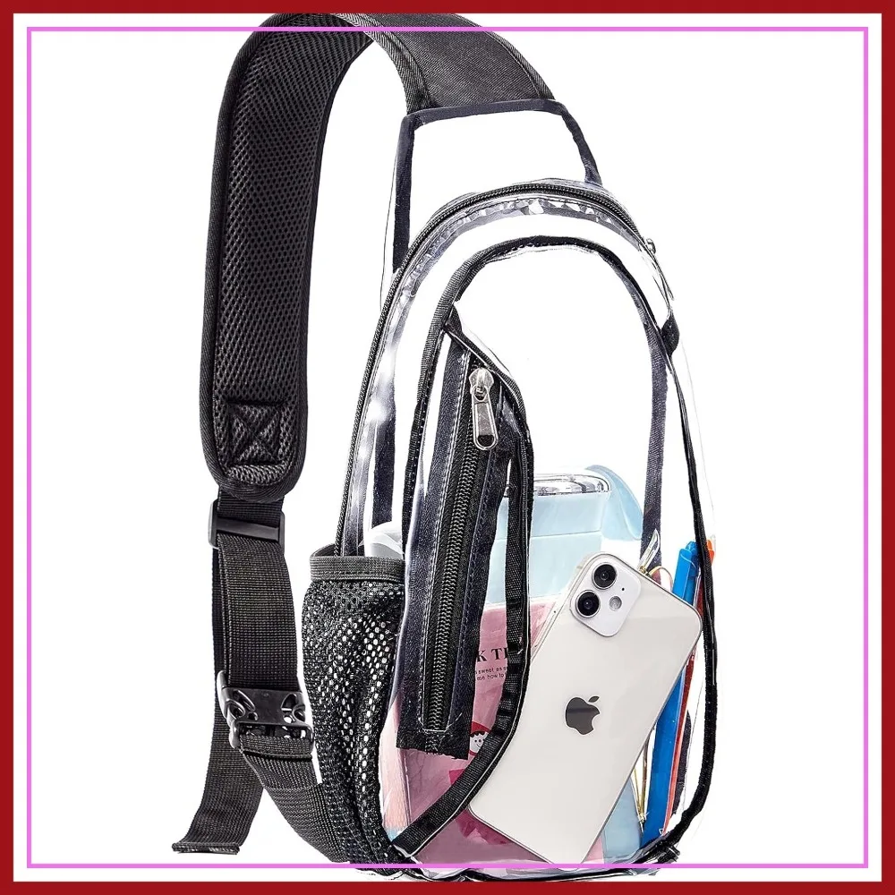 Clear Sling Bag, PVC Crossbody Backpack, Clear Casual Daypack for Hiking, Stadium or Concerts
Clear Sling Bag, PVC Crossbody Backpack, Clear Casual Daypack for Hiking, Stadium or Concerts