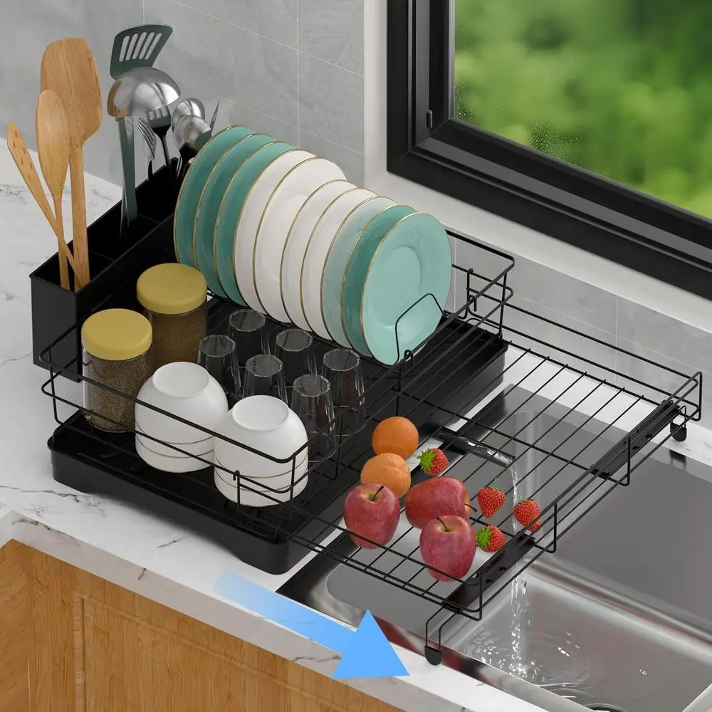 Dish Drying Rack Expandable Rack or Kitchen Counter, Carbon Steel Dish Racks Rust-Proo Large acity Dish Drainer with Utensil Hol
Dish Drying Rack Expandable Rack or Kitchen Counter, Carbon Steel Dish Racks Rust-Proo Large acity Dish Drainer with Utensil Hol