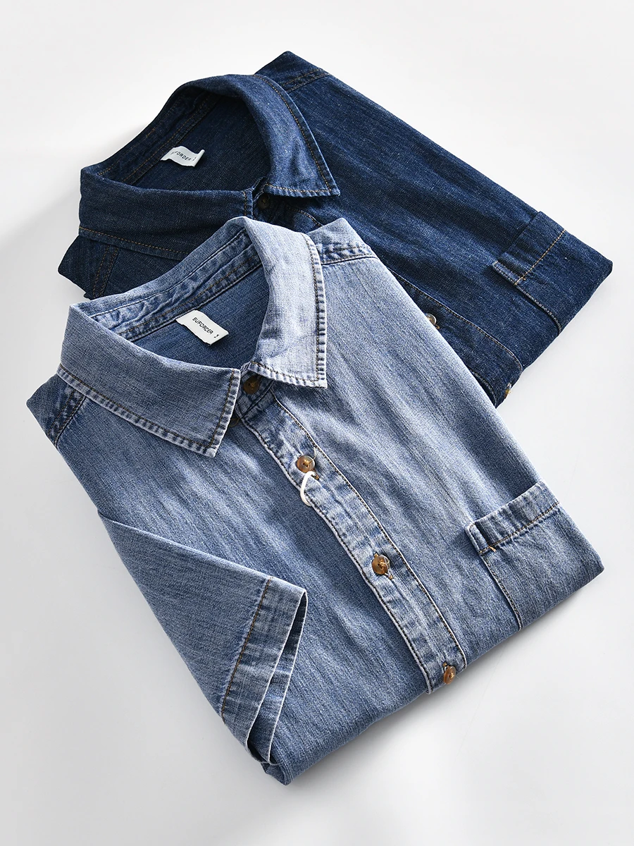American Retro Men's Cotton Casual Shirt Summer Breathable Short Sleeve Loose Fit Classic Blue Jeans Pure Color Standard Style
American Retro Men's Cotton Casual Shirt Summer Breathable Short Sleeve Loose Fit Classic Blue Jeans Pure Color Standard Style