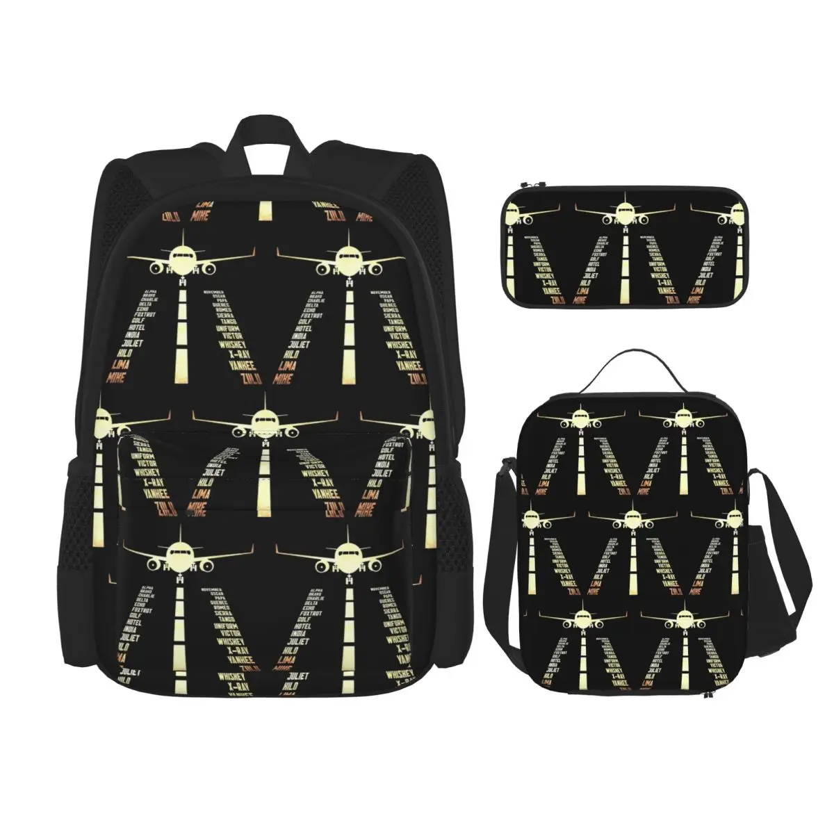 Airplane Airstrip Phonetic Alphabet Backpacks Students Bookbag School Bags Rucksack Lunch Bag Pen Bag Three-Piece Set
Airplane Airstrip Phonetic Alphabet Backpacks Students Bookbag School Bags Rucksack Lunch Bag Pen Bag Three-Piece Set