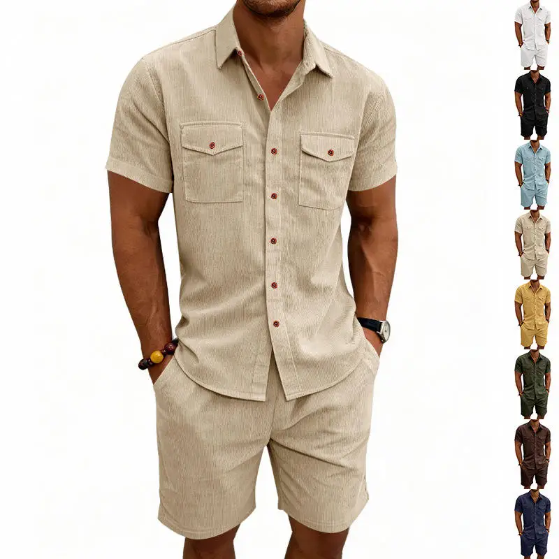 Summer Men's Outdoor Casual Corduroy Shirt Shorts Set Multi-Pocket Trendy Workwear Youth Short Sleeve Loose Fit Ensemble
Summer Men's Outdoor Casual Corduroy Shirt Shorts Set Multi-Pocket Trendy Workwear Youth Short Sleeve Loose Fit Ensemble