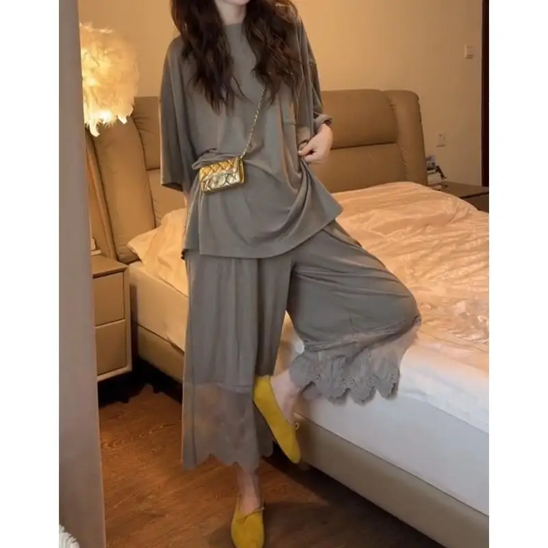 Modal Women Summer New Pajamas 2 Pcs Shirt&pant Casual Sleepwear Korean Style Lounge Round Neck Home Clothes Loose Nightwear
Modal Women Summer New Pajamas 2 Pcs Shirt&pant Casual Sleepwear Korean Style Lounge Round Neck Home Clothes Loose Nightwear