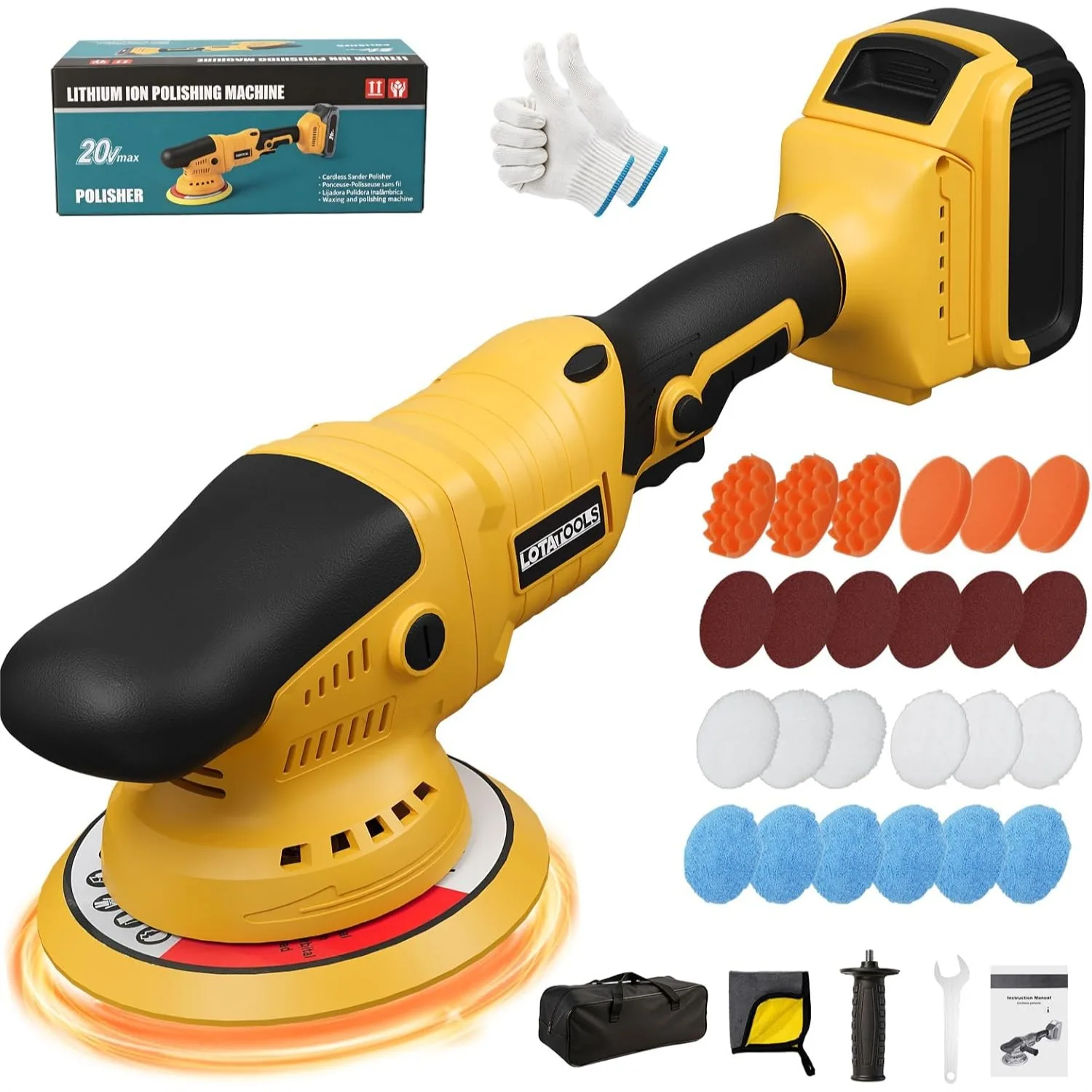 Cordless Car Buffer Polisher Kit, 6 Inch Random Orbital with 6 Variable Speeds 1600-5500 RPM for Detailing, Waxing, Polishing
Cordless Car Buffer Polisher Kit, 6 Inch Random Orbital with 6 Variable Speeds 1600-5500 RPM for Detailing, Waxing, Polishing