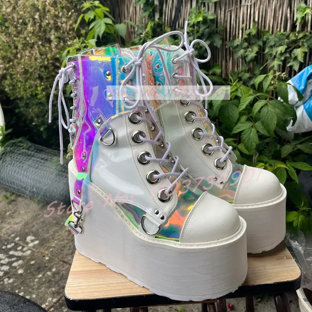 Platform Rivets Side Zip Pvc Ankle Boots Women Round Toe Lace Up Wedges High Heels Shoes Ladies Street Nifty Fashion Punk Boots
Platform Rivets Side Zip Pvc Ankle Boots Women Round Toe Lace Up Wedges High Heels Shoes Ladies Street Nifty Fashion Punk Boots