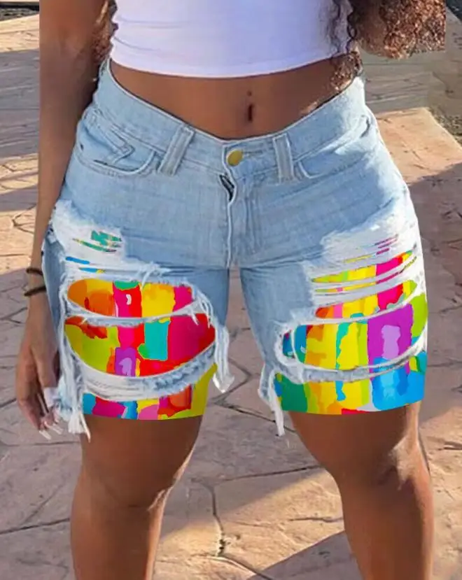 Women's Summer New Style Melting Colors Print Colorblock Patchwork Denim Shorts Fashionable Distressed Patch Denim Straight Tube
Women's Summer New Style Melting Colors Print Colorblock Patchwork Denim Shorts Fashionable Distressed Patch Denim Straight Tube