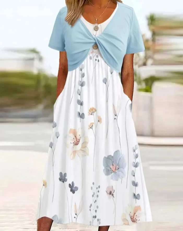 New Fashion 2024Summer Casual Two Piece Sets Outfit Sexy Dresses Women Elegant Floral Print Pocket Design Dress with Twisted Top
New Fashion 2024Summer Casual Two Piece Sets Outfit Sexy Dresses Women Elegant Floral Print Pocket Design Dress with Twisted Top