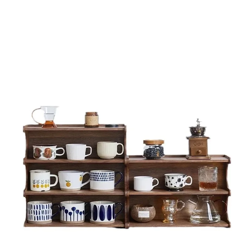 Black walnut shelf, mug storage rack, tea set storage, multi-layer shelf, coffee cup display shelf on table
Black walnut shelf, mug storage rack, tea set storage, multi-layer shelf, coffee cup display shelf on table