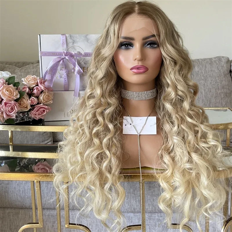 Ombre Blonde Lace Front Wig with Brown Roots Heat Resistant Fiber Hair Synthetic Wigs Long Deep Curly Wigs High Quality Wigs 28'
Ombre Blonde Lace Front Wig with Brown Roots Heat Resistant Fiber Hair Synthetic Wigs Long Deep Curly Wigs High Quality Wigs 28'