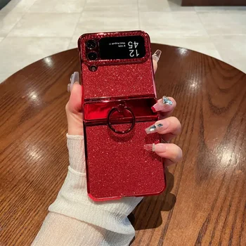 For Samsung Galaxy Z Flip 4 3 Case Luxury Bling Glitter Electroplated Ring Folding Hingle Shockproof Hard Back Cover Accessories