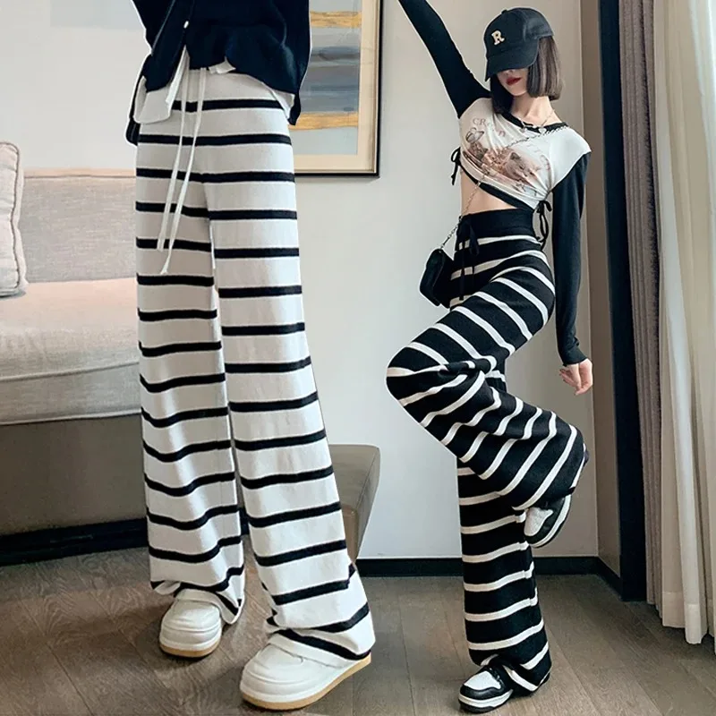 Casual Pants Drawstring Women Loose High Waist Stripes New Knitted trousers Wide Leg Autumn Chic Office Lady
Casual Pants Drawstring Women Loose High Waist Stripes New Knitted trousers Wide Leg Autumn Chic Office Lady