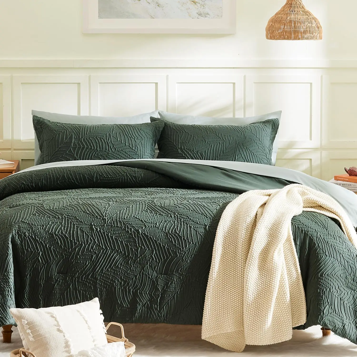 King Size Comforter Set - 7 Piece Dark Green Botanical Bedding, All Season Lightweight Bed in a Bag
King Size Comforter Set - 7 Piece Dark Green Botanical Bedding, All Season Lightweight Bed in a Bag