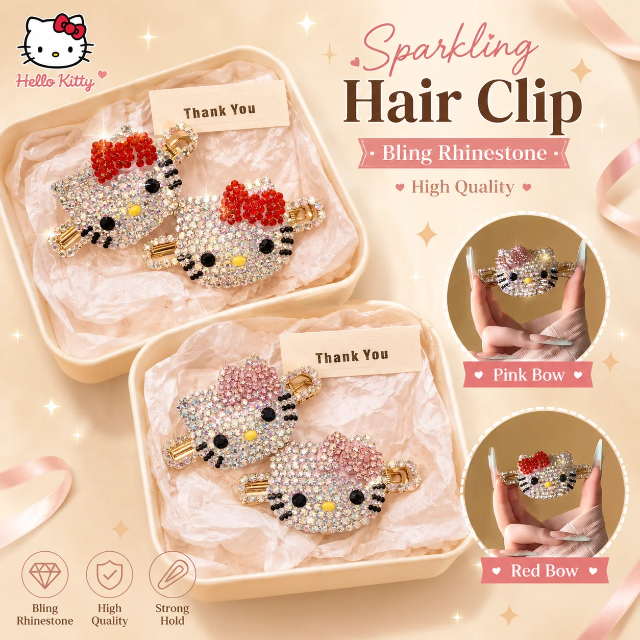 Sanrio Full Rhinestone Hello Kitty Duckbill Hair Clip Cute Girly Hair Decor Bling Shiny Crystal Bangs Hair Barrette Pink Red Bow
Sanrio Full Rhinestone Hello Kitty Duckbill Hair Clip Cute Girly Hair Decor Bling Shiny Crystal Bangs Hair Barrette Pink Red Bow