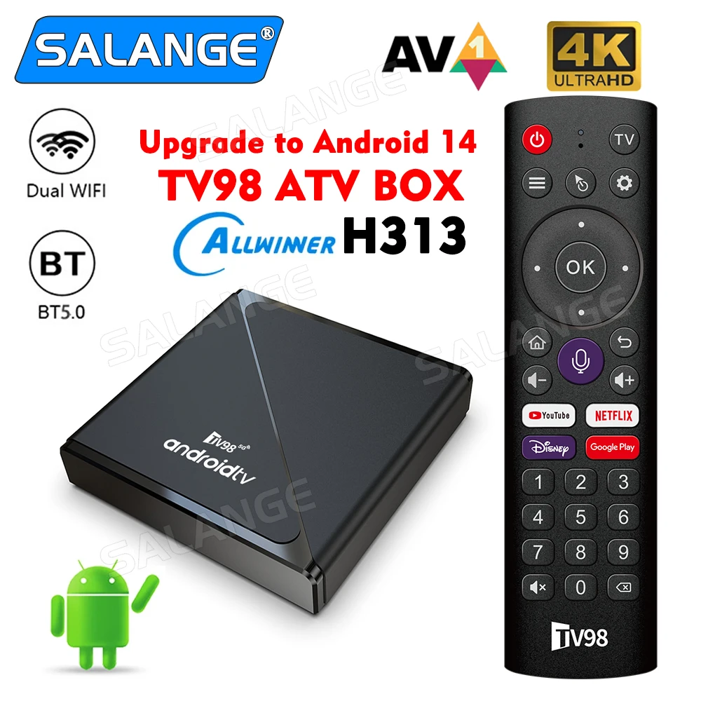 TV98 ATV Pro TV Box Android 14 Allwinner H313 Quad Core 8K 4K 5G 4G Dual Wifi BT5.0 Voice Remote 2GB 16GB iptv smart set top box
TV98 ATV Pro TV Box Android 14 Allwinner H313 Quad Core 8K 4K 5G 4G Dual Wifi BT5.0 Voice Remote 2GB 16GB iptv smart set top box