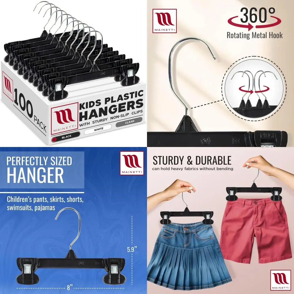 Черные пластиковые детские вешалки, упаковка из 100 штук с вращающимся металлическим крючком, прочный дизайн для подвешивания брюк, юбок и тапочек
Черные пластиковые детские вешалки, упаковка из 100 штук с вращающимся металлическим крючком, прочный дизайн для подвешивания брюк, юбок и тапочек