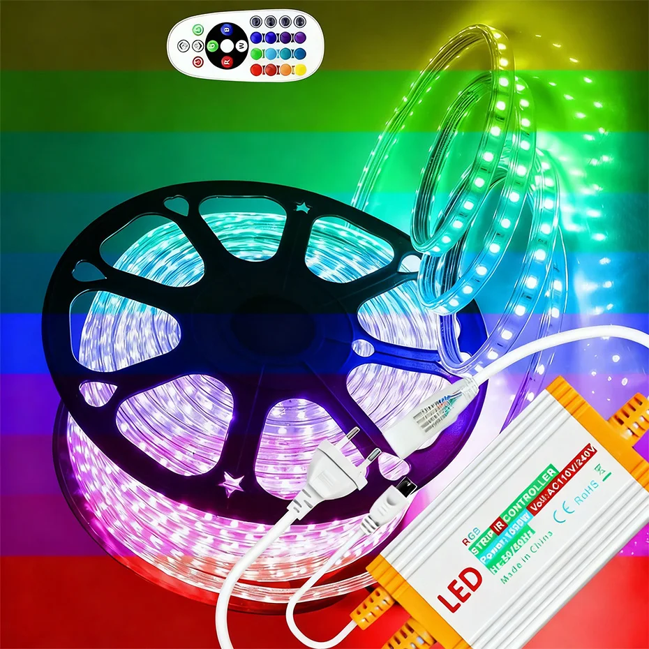 Waterproof 220V RGB LED Strip Ribbon Lights 5050SMD 1m-50m Outdoor Lighting RGB Led Tape Lamp With 1500W EU Power Remote Control
Waterproof 220V RGB LED Strip Ribbon Lights 5050SMD 1m-50m Outdoor Lighting RGB Led Tape Lamp With 1500W EU Power Remote Control