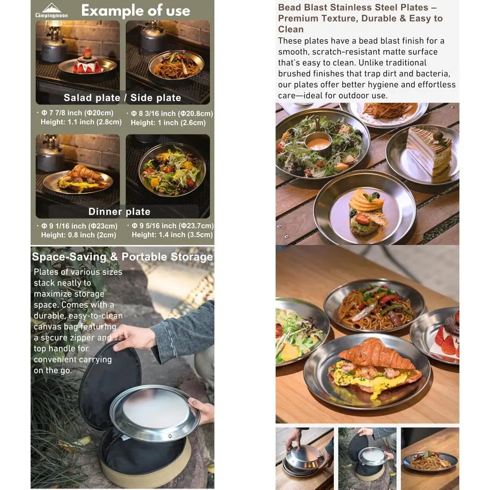 CAMPINGMOON Camping Plates 8 pack set Salad Side Dinner Plate Dishes Outdoor Tableware Stainless Steel with Canvas Case S397-2S
CAMPINGMOON Camping Plates 8 pack set Salad Side Dinner Plate Dishes Outdoor Tableware Stainless Steel with Canvas Case S397-2S