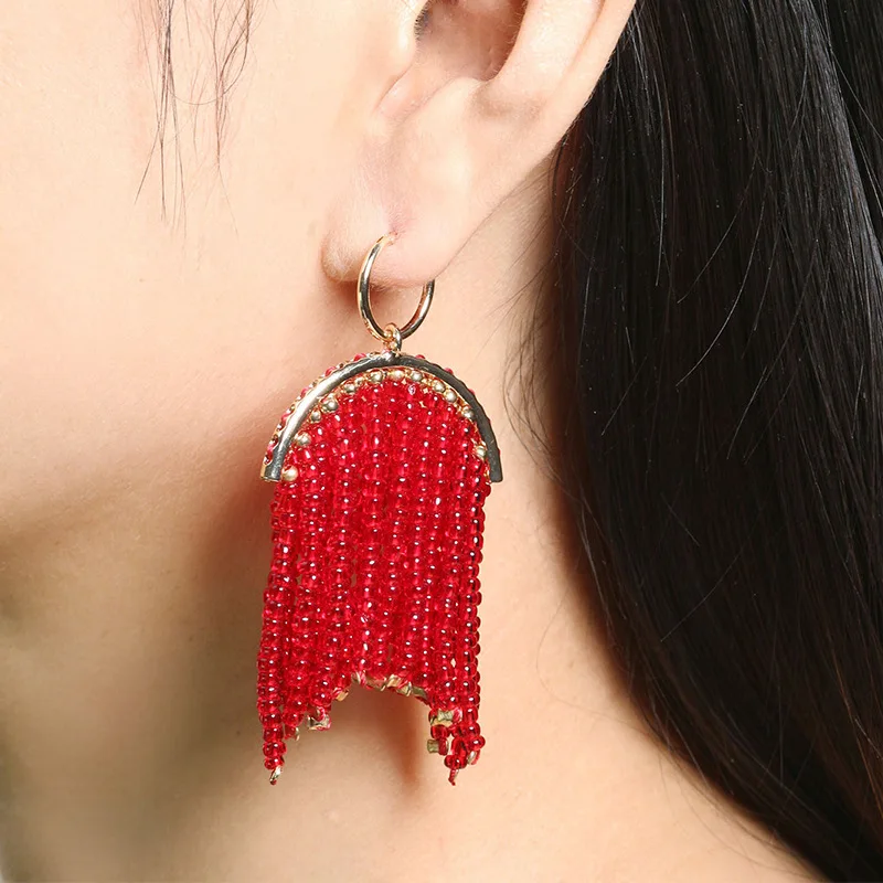Fashion Autumn Winter Wide Tassel Dangle Earrings Exaggerated Rice Beads Bohemian Style Accessories Beaded Earrings for Women
Fashion Autumn Winter Wide Tassel Dangle Earrings Exaggerated Rice Beads Bohemian Style Accessories Beaded Earrings for Women