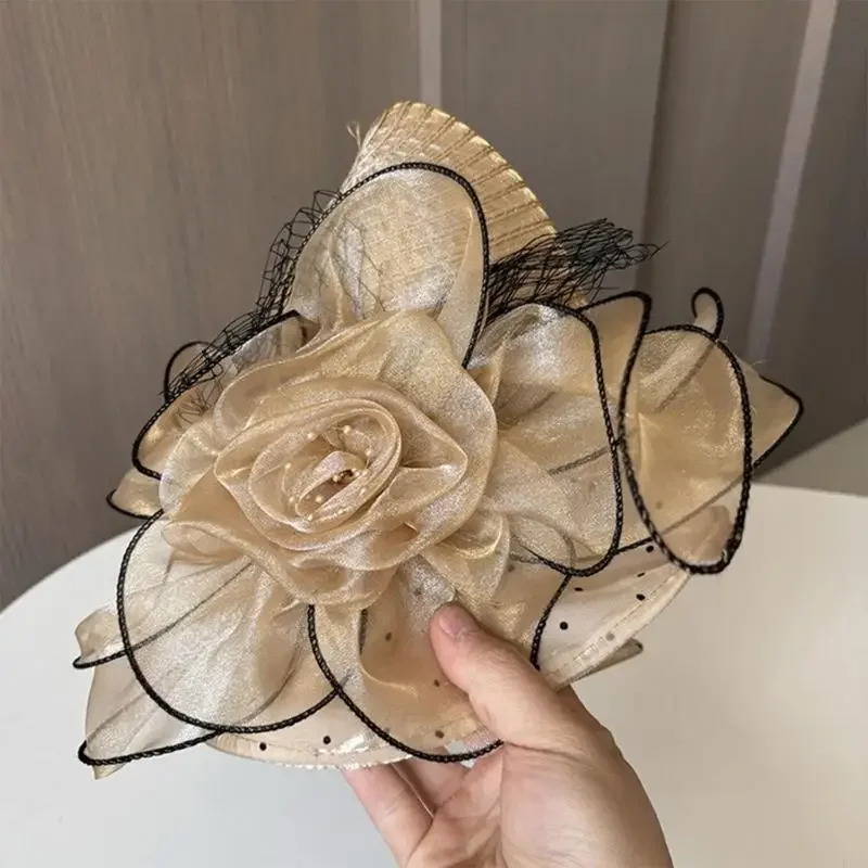 L5YA Delicate Bowler Hat Church Hat with Big Organza Flower Women Fisherman Hat Summer Bowler Hat for Beach and Outdoor
L5YA Delicate Bowler Hat Church Hat with Big Organza Flower Women Fisherman Hat Summer Bowler Hat for Beach and Outdoor