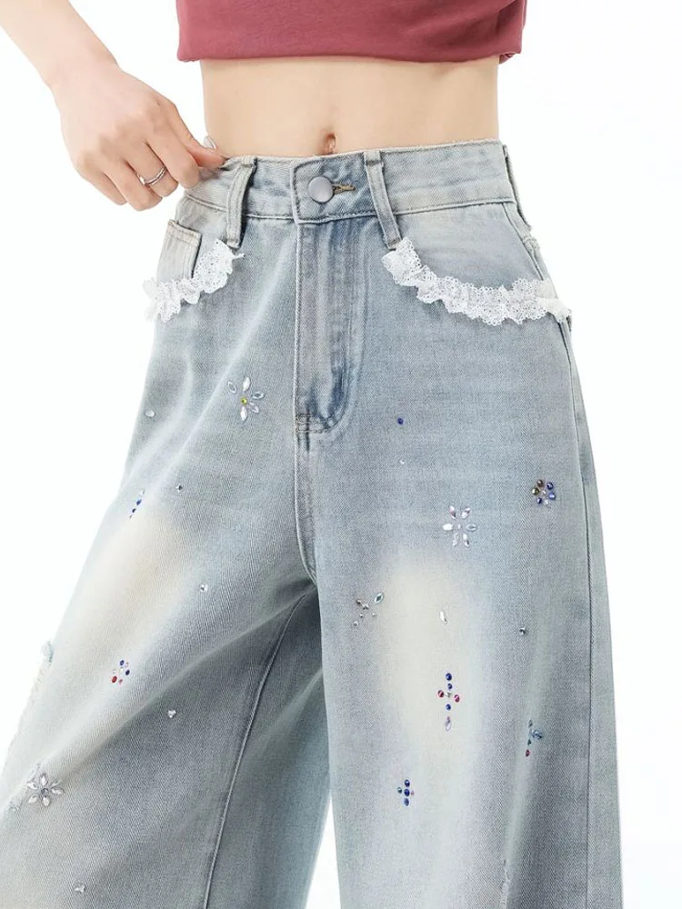 Rhinestone Hole Design High Waist Wash Jeans Women's Summer Loose Slimming and All-Matching Straight-Leg Pants
Rhinestone Hole Design High Waist Wash Jeans Women's Summer Loose Slimming and All-Matching Straight-Leg Pants