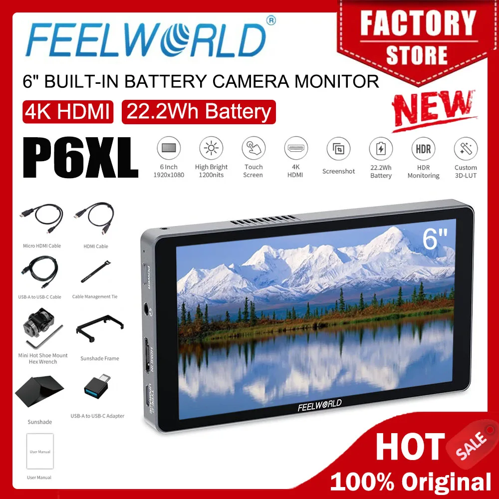 FEELWORLD P6XL 6 Inch Aluminium Built-in Battery DSLR Camera Field Monitor Touch Screen 4K HDMI High Brightness 1200nit
FEELWORLD P6XL 6 Inch Aluminium Built-in Battery DSLR Camera Field Monitor Touch Screen 4K HDMI High Brightness 1200nit