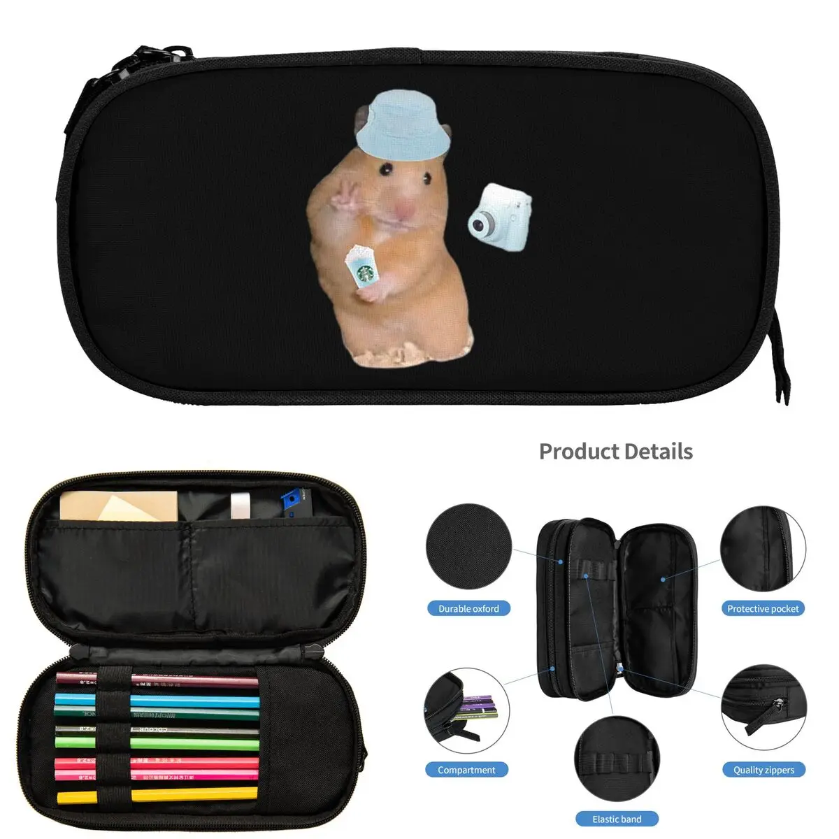 Peace Sign Hamster Meme With Camera Pencil Cases for Student School Pen Box Pencil Bag Large Storage Pencil Pouch Pen Holder
Peace Sign Hamster Meme With Camera Pencil Cases for Student School Pen Box Pencil Bag Large Storage Pencil Pouch Pen Holder