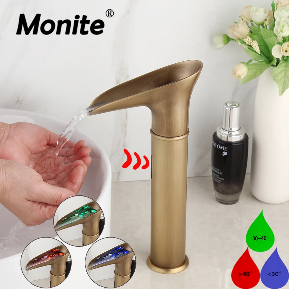 Monite Touchless Bathroom Sink Faucet Brass Waterfall Induction Bathroom Water Tap Hot Cold Single Hole Mixer Taps W/ Led Light
Monite Touchless Bathroom Sink Faucet Brass Waterfall Induction Bathroom Water Tap Hot Cold Single Hole Mixer Taps W/ Led Light