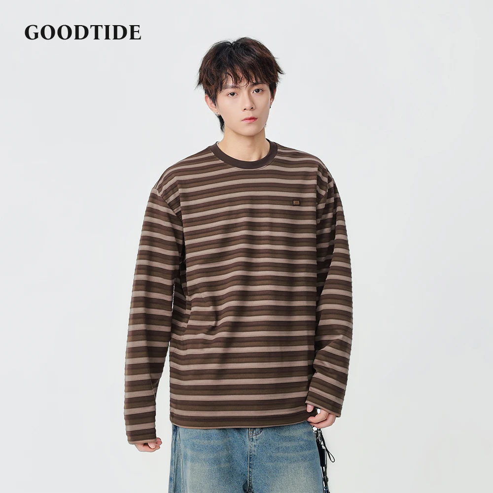 Модная мужская повседневная футболка с длинным рукавом, осень 202, полосатый узор, контрастный воротник, нашивка, удобный свободный топ
Модная мужская повседневная футболка с длинным рукавом, осень 202, полосатый узор, контрастный воротник, нашивка, удобный свободный топ